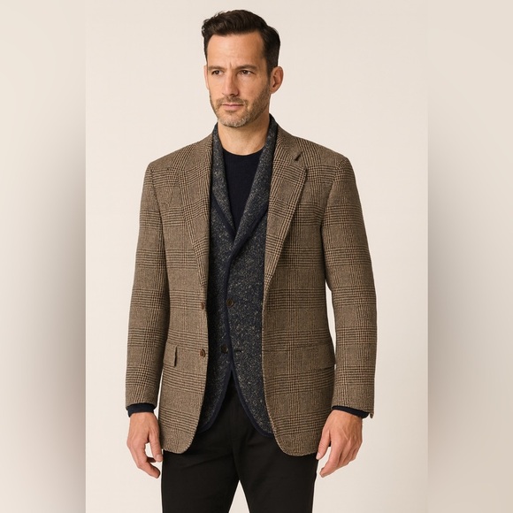 Armani Collezioni Academia Brown Glen Plaid Wool Sport Coat Blazer - Picture 1 of 11